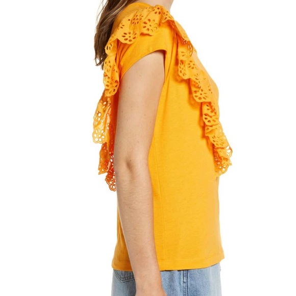 RACHEL PARCELL Orange Citrus Eyelet Ruffle Tee🥰 - Picture 3 of 5